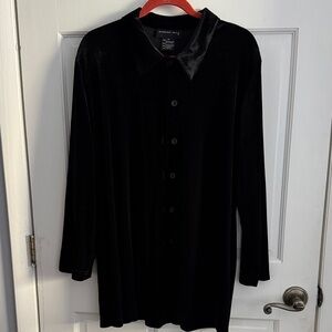 Gorgeous August Silk Black Velvet Button Down Shirt Tunic, size 1X
